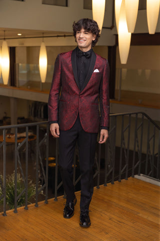 Apple Red Aries Paisley Slim Fit Tuxedo