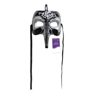 Black and Silver Long Nose Masquerade Mask