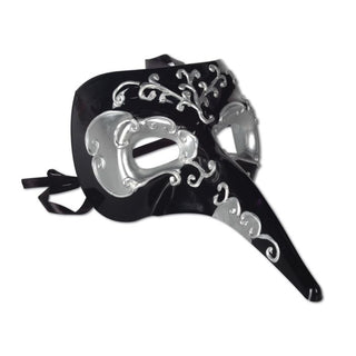 Black and Silver Long Nose Masquerade Mask