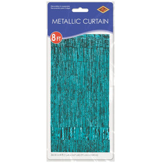 Turquoise Metallic Fringe Door Curtain