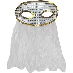 White Masquerade Mask with Veil