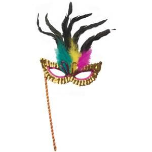 Opera Feather Masquerade Mask With Stick