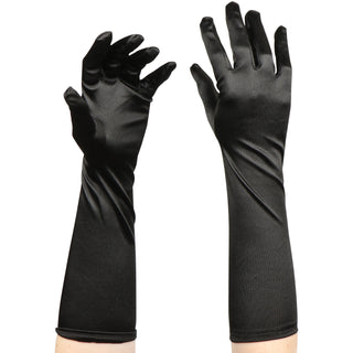 Long Black Satin Gloves