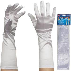 Long White Satin Gloves
