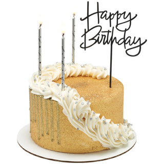 Silver and Black Happy Birthday Candles