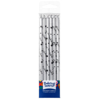 Silver and Black Happy Birthday Candles