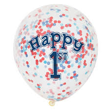 Confetti Balloons - 1st Birthday- Red, White and Blue - 6 Count