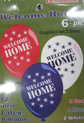 Welcome Home Balloons - 6 Count/ 2 Red, 2 Blue, 2 White,  11