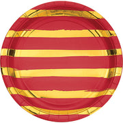 Red and Gold Foil Striped Luncheon Plates/8 Count/9"
