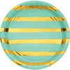 Mint Green and Gold Foil Striped Luncheon Plates/8 Count/9"