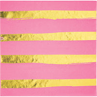 Pink and Gold Foil Striped Luncheon Luncheon Napkins - 16 Count -  3 Ply