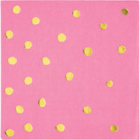 Pink and Gold Foil Polka Dot-Beverage Napkins - 16 Count / 3 Ply