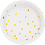 White and Gold Foil Polka Dot Dessert Plates/ 8 Count/7"