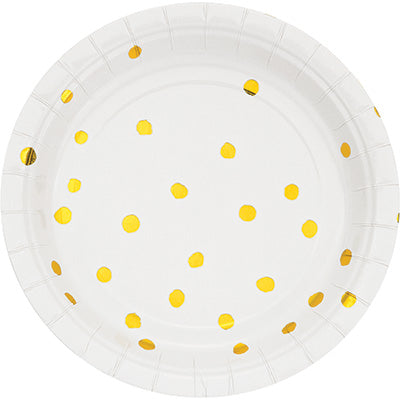 White and Gold Foil Polka Dot Dessert Plates/ 8 Count/7