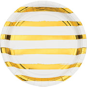 White and Gold Foil Striped Luncheon Plates/8 Count/9"