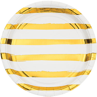 White and Gold Foil Striped Luncheon Plates/8 Count/9
