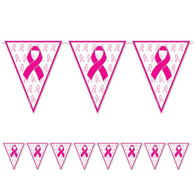 Breast Cancer Awareness Pennant Banner - 12 Feet long