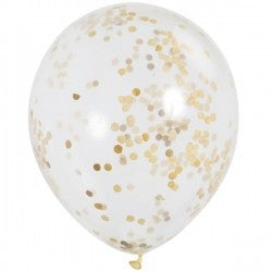 Confetti Balloons - Gold - 6 Count