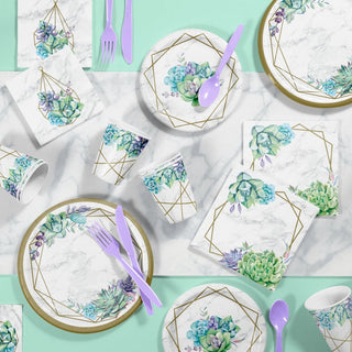 succulent paper plates Geometric Succulent Dessert Plates