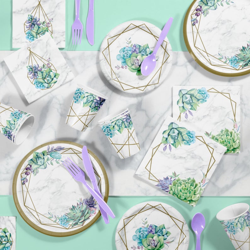 succulent napkins Geometric Succulents Beverage Napkins