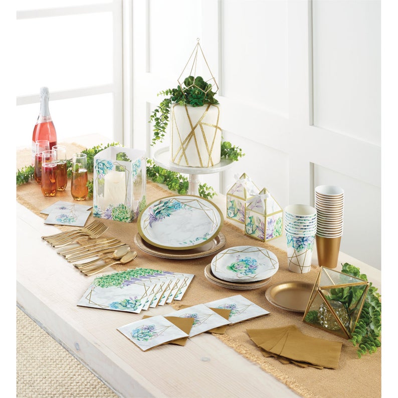 succulent napkins Geometric Succulents Beverage Napkins