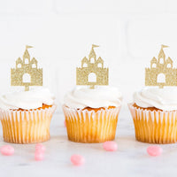 Princess Castle Golden Cupcake Toppers - 8 Count