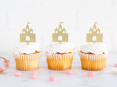 Princess Castle Golden Cupcake Toppers - 8 Count
