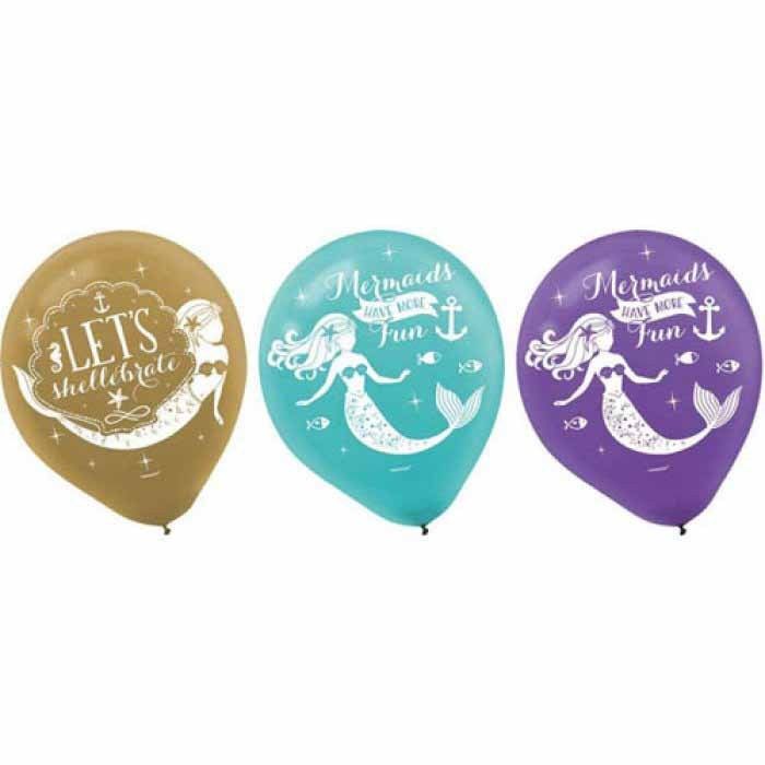 Mermaid Themed Latex Balloons -11"/ 6 Count
