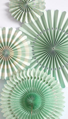 Mind's Eye Party Fans -Mint & White  4 Count