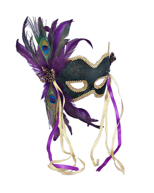 Anarkali Mask with Eye Detail and Feathers - Mardi Gras Creations