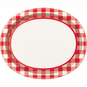 Red Gingham Oval Platters/ 8 Count